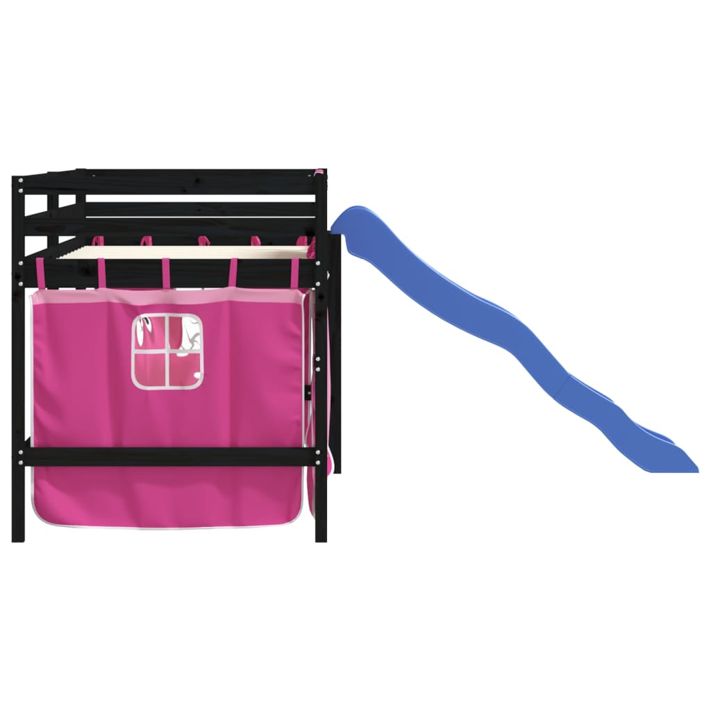 Kinderhoogslaper met gordijnen 80x200 cm grenenhout roze Bedden & bedframes | Creëer jouw Trendy Thuis | Gratis bezorgd & Retour | Trendy.nl