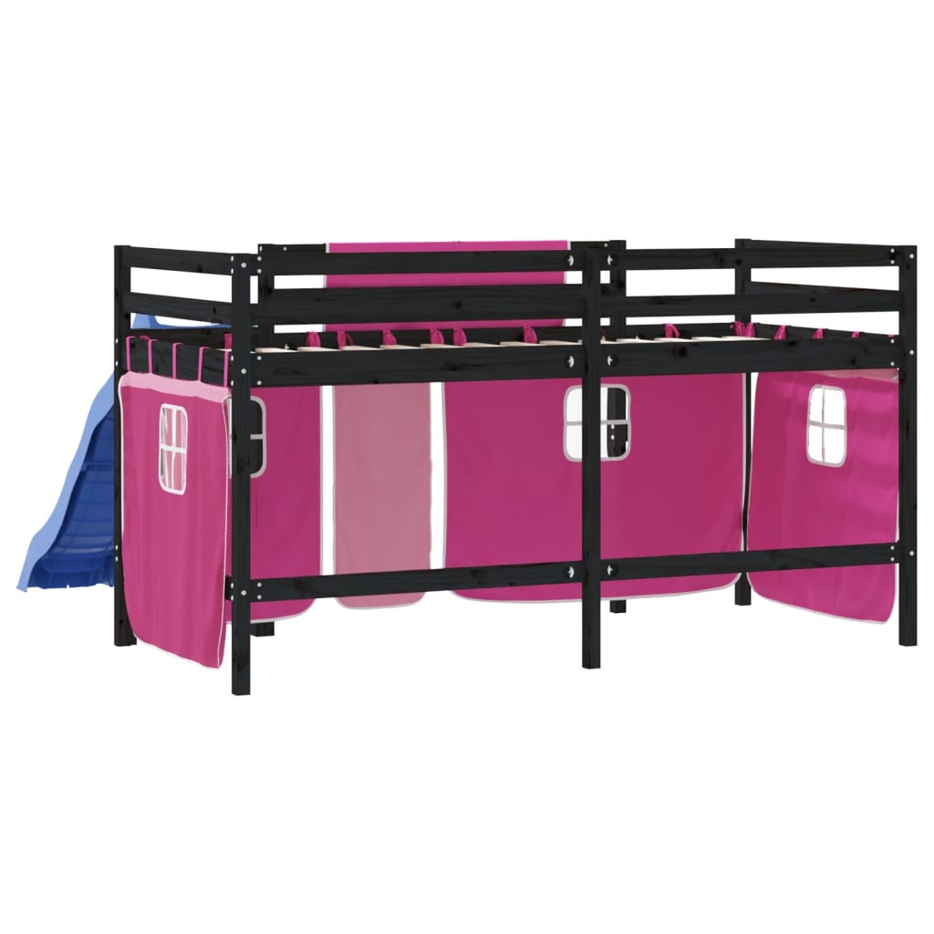 Kinderhoogslaper met gordijnen 80x200 cm grenenhout roze Bedden & bedframes | Creëer jouw Trendy Thuis | Gratis bezorgd & Retour | Trendy.nl