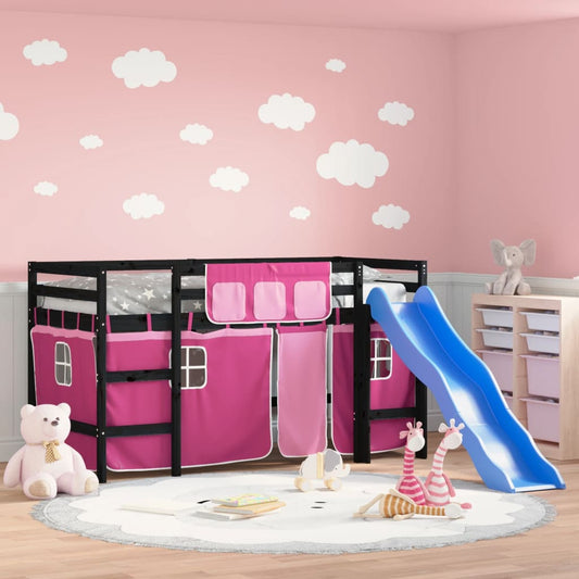 Kinderhoogslaper met gordijnen 80x200 cm grenenhout roze Bedden & bedframes | Creëer jouw Trendy Thuis | Gratis bezorgd & Retour | Trendy.nl