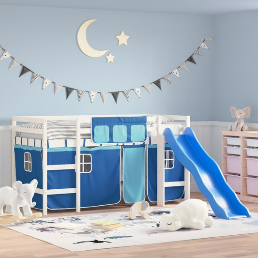 Kinderhoogslaper met gordijnen 90x200 cm grenenhout blauw Bedden & bedframes | Creëer jouw Trendy Thuis | Gratis bezorgd & Retour | Trendy.nl