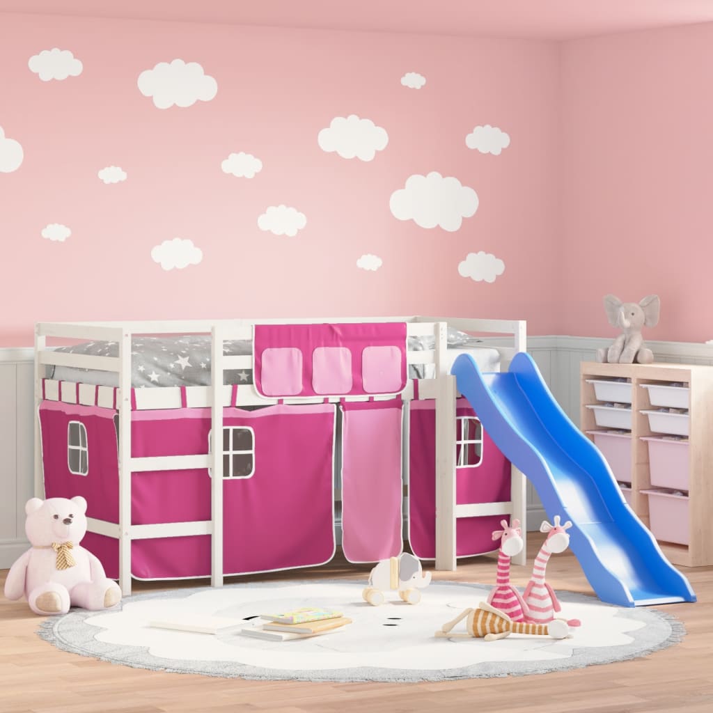 Kinderhoogslaper met gordijnen 90x200 cm grenenhout roze Bedden & bedframes | Creëer jouw Trendy Thuis | Gratis bezorgd & Retour | Trendy.nl