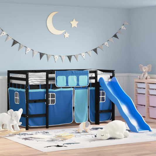 Kinderhoogslaper met gordijnen 90x190 cm grenenhout blauw Bedden & bedframes | Creëer jouw Trendy Thuis | Gratis bezorgd & Retour | Trendy.nl