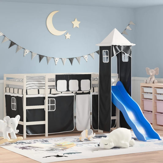 Kinderhoogslaper met toren 80x200 cm grenenhout wit en zwart Bedden & bedframes | Creëer jouw Trendy Thuis | Gratis bezorgd & Retour | Trendy.nl