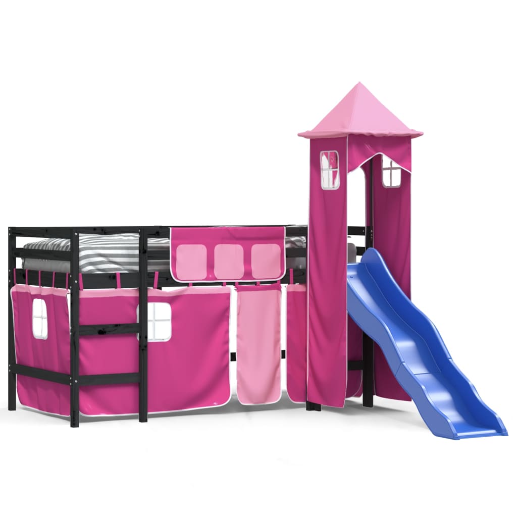 Kinderhoogslaper met toren 80x200 cm massief grenenhout roze Bedden & bedframes | Creëer jouw Trendy Thuis | Gratis bezorgd & Retour | Trendy.nl