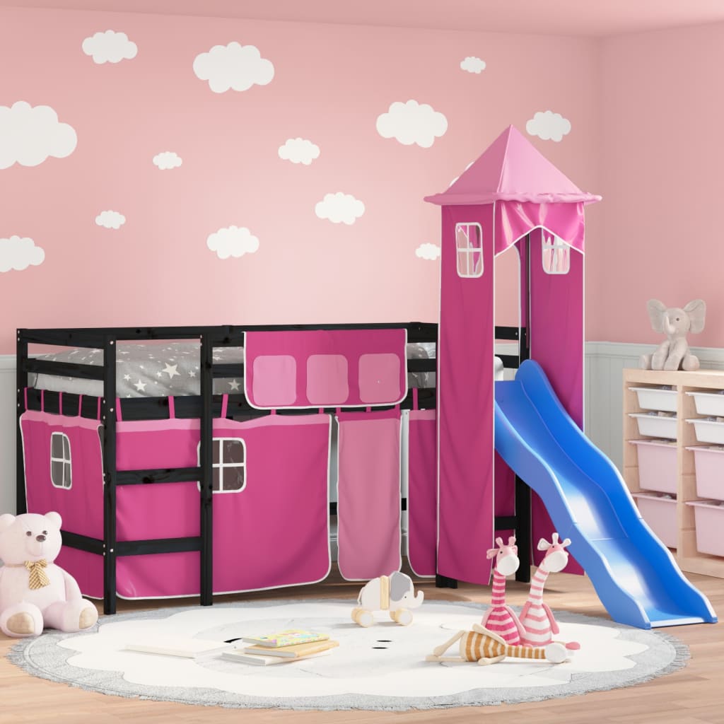 Kinderhoogslaper met toren 80x200 cm massief grenenhout roze Bedden & bedframes | Creëer jouw Trendy Thuis | Gratis bezorgd & Retour | Trendy.nl