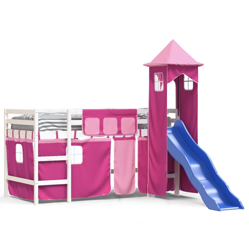 Kinderhoogslaper met toren 90x200 cm massief grenenhout roze Bedden & bedframes | Creëer jouw Trendy Thuis | Gratis bezorgd & Retour | Trendy.nl