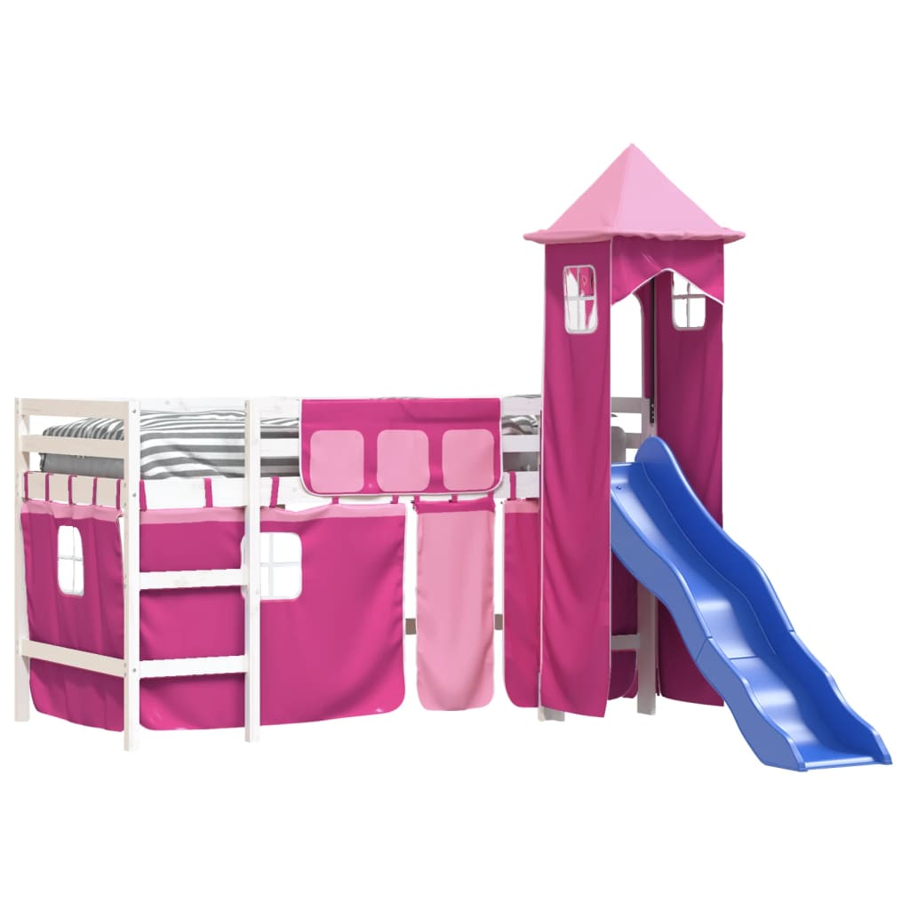 Kinderhoogslaper met toren 90x200 cm massief grenenhout roze Bedden & bedframes | Creëer jouw Trendy Thuis | Gratis bezorgd & Retour | Trendy.nl