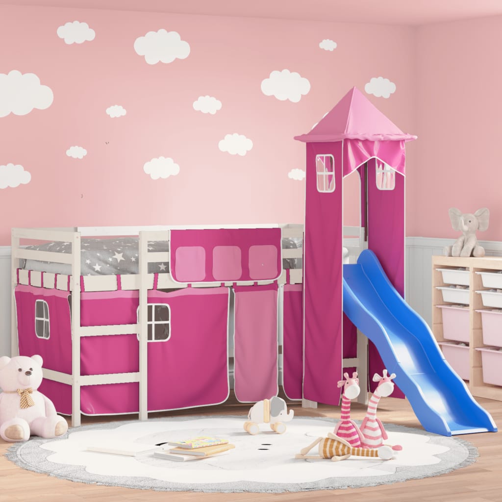 Kinderhoogslaper met toren 90x200 cm massief grenenhout roze Bedden & bedframes | Creëer jouw Trendy Thuis | Gratis bezorgd & Retour | Trendy.nl