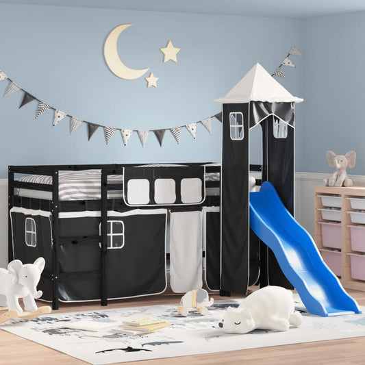 Kinderhoogslaper met toren 90x200 cm grenenhout wit en zwart Bedden & bedframes | Creëer jouw Trendy Thuis | Gratis bezorgd & Retour | Trendy.nl