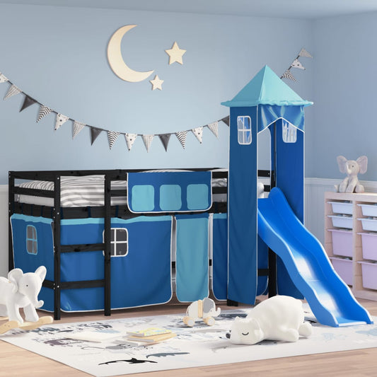 Kinderhoogslaper met toren 90x200 cm massief grenenhout blauw Bedden & bedframes | Creëer jouw Trendy Thuis | Gratis bezorgd & Retour | Trendy.nl