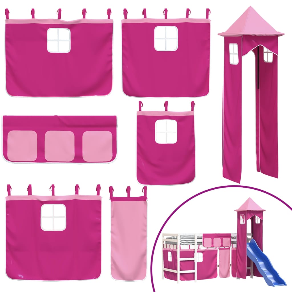 Kinderhoogslaper met toren 90x190 cm massief grenenhout roze Bedden & bedframes | Creëer jouw Trendy Thuis | Gratis bezorgd & Retour | Trendy.nl