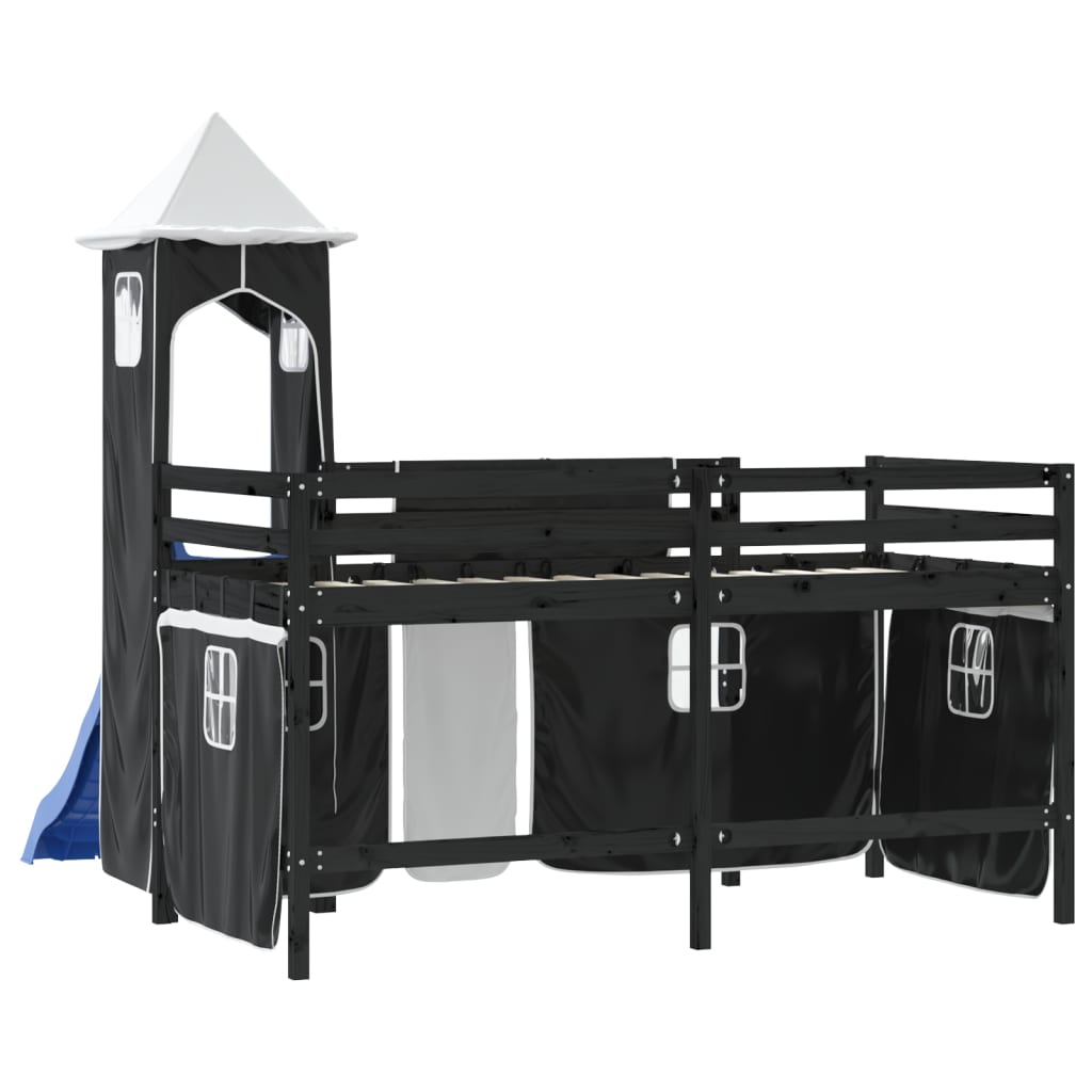 Kinderhoogslaper met toren 90x190 cm grenenhout wit en zwart Bedden & bedframes | Creëer jouw Trendy Thuis | Gratis bezorgd & Retour | Trendy.nl