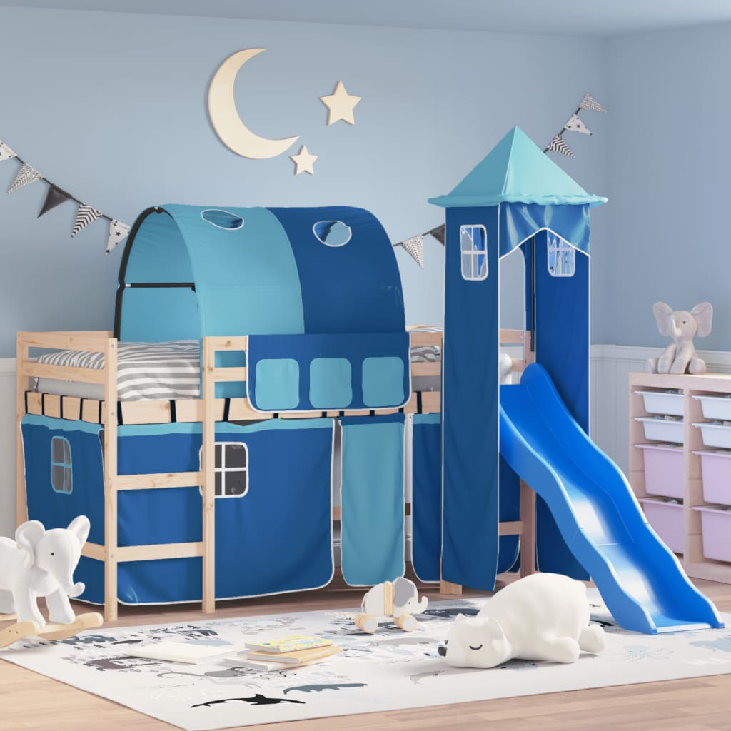 Kinderhoogslaper met toren 80x200 cm massief grenenhout blauw Bedden & bedframes | Creëer jouw Trendy Thuis | Gratis bezorgd & Retour | Trendy.nl