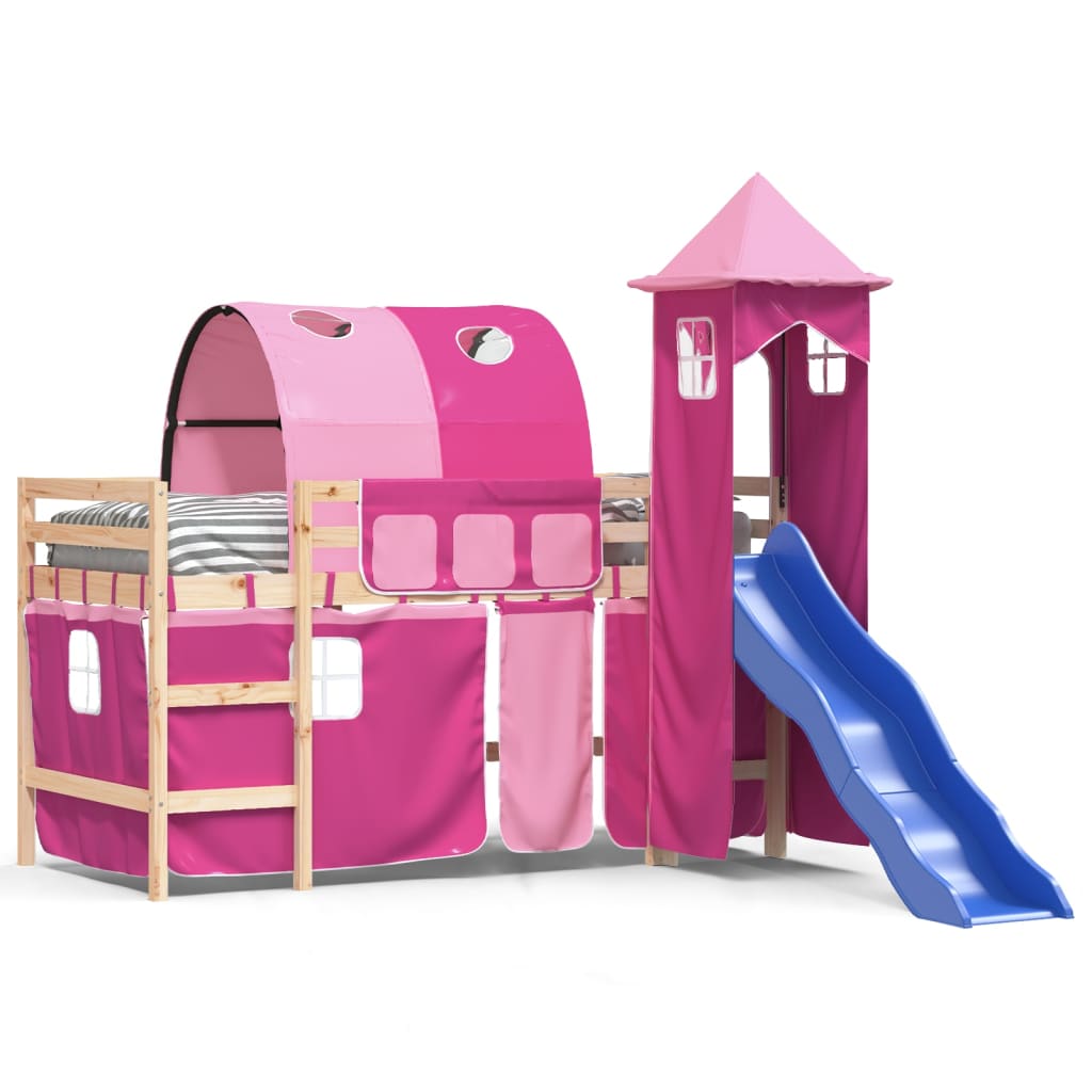 Kinderhoogslaper met toren 80x200 cm massief grenenhout roze Bedden & bedframes | Creëer jouw Trendy Thuis | Gratis bezorgd & Retour | Trendy.nl