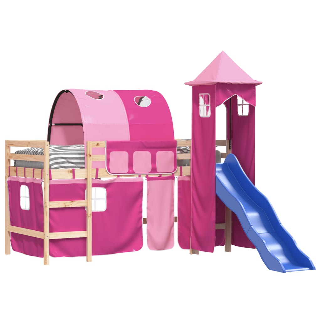 Kinderhoogslaper met toren 80x200 cm massief grenenhout roze Bedden & bedframes | Creëer jouw Trendy Thuis | Gratis bezorgd & Retour | Trendy.nl