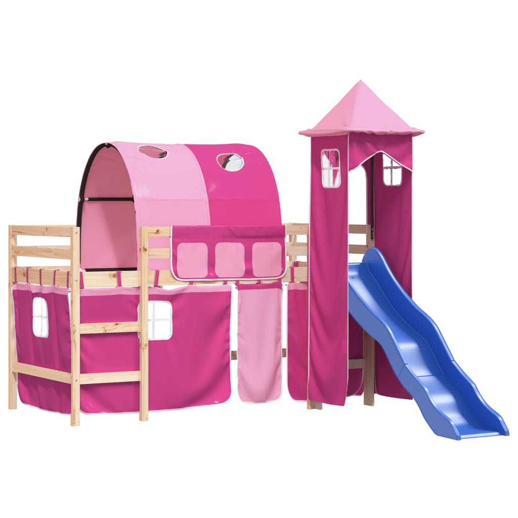 Kinderhoogslaper met toren 80x200 cm massief grenenhout roze Bedden & bedframes | Creëer jouw Trendy Thuis | Gratis bezorgd & Retour | Trendy.nl