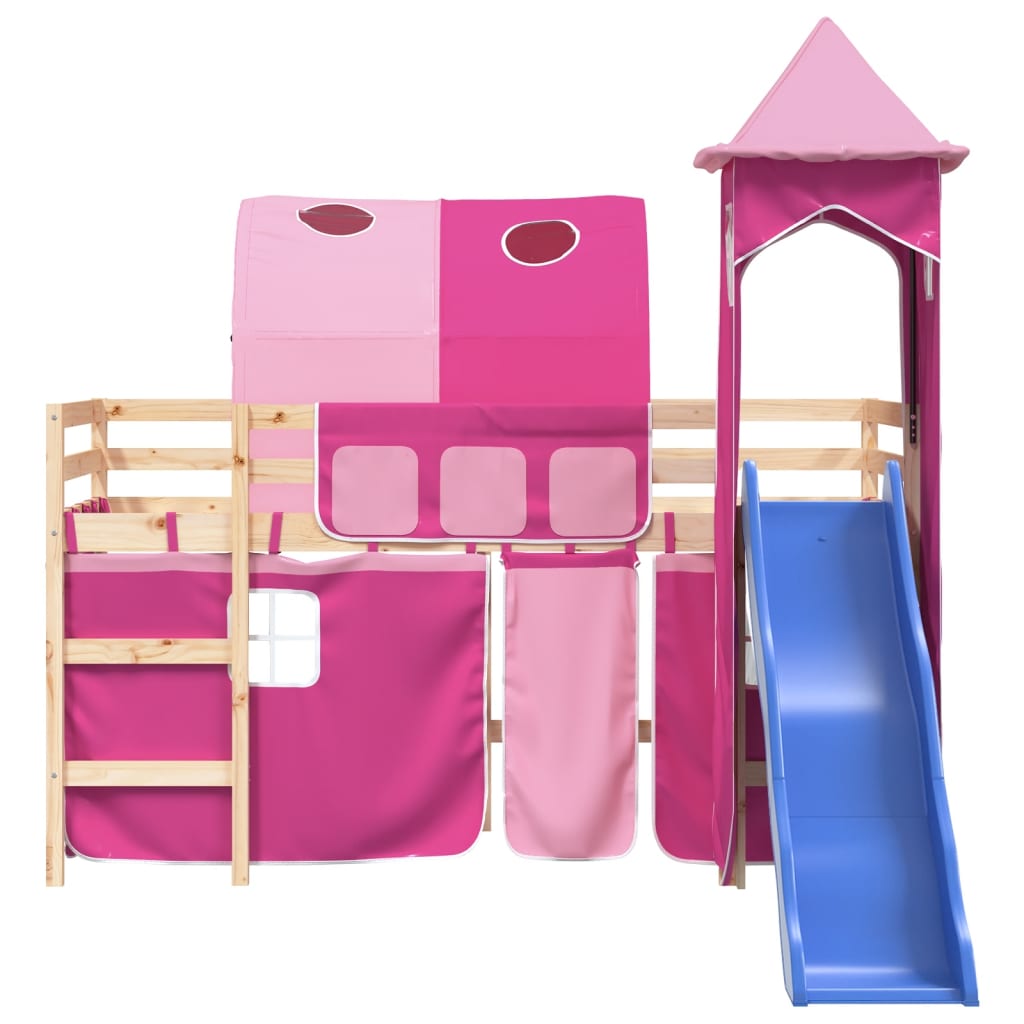 Kinderhoogslaper met toren 80x200 cm massief grenenhout roze Bedden & bedframes | Creëer jouw Trendy Thuis | Gratis bezorgd & Retour | Trendy.nl