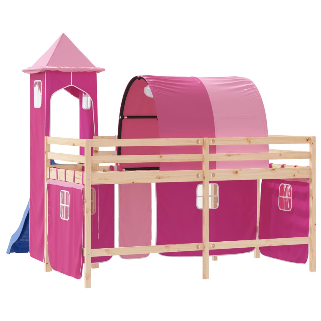 Kinderhoogslaper met toren 80x200 cm massief grenenhout roze Bedden & bedframes | Creëer jouw Trendy Thuis | Gratis bezorgd & Retour | Trendy.nl