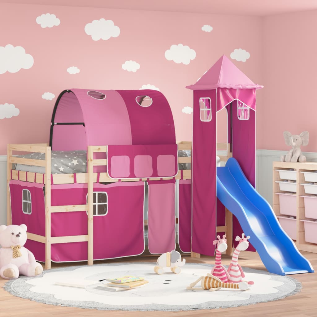 Kinderhoogslaper met toren 80x200 cm massief grenenhout roze Bedden & bedframes | Creëer jouw Trendy Thuis | Gratis bezorgd & Retour | Trendy.nl