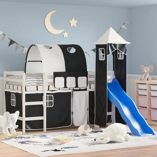 Kinderhoogslaper met toren 80x200 cm grenenhout wit en zwart Bedden & bedframes | Creëer jouw Trendy Thuis | Gratis bezorgd & Retour | Trendy.nl