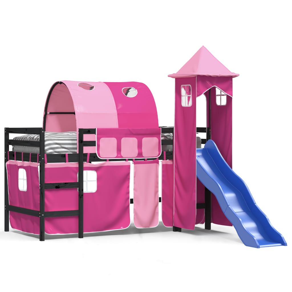 Kinderhoogslaper met toren 80x200 cm massief grenenhout roze Bedden & bedframes | Creëer jouw Trendy Thuis | Gratis bezorgd & Retour | Trendy.nl