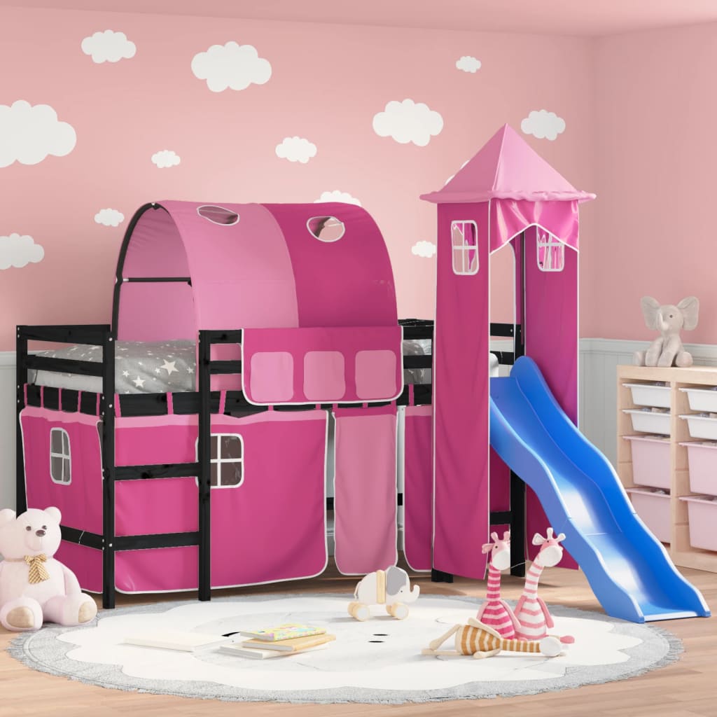 Kinderhoogslaper met toren 80x200 cm massief grenenhout roze Bedden & bedframes | Creëer jouw Trendy Thuis | Gratis bezorgd & Retour | Trendy.nl