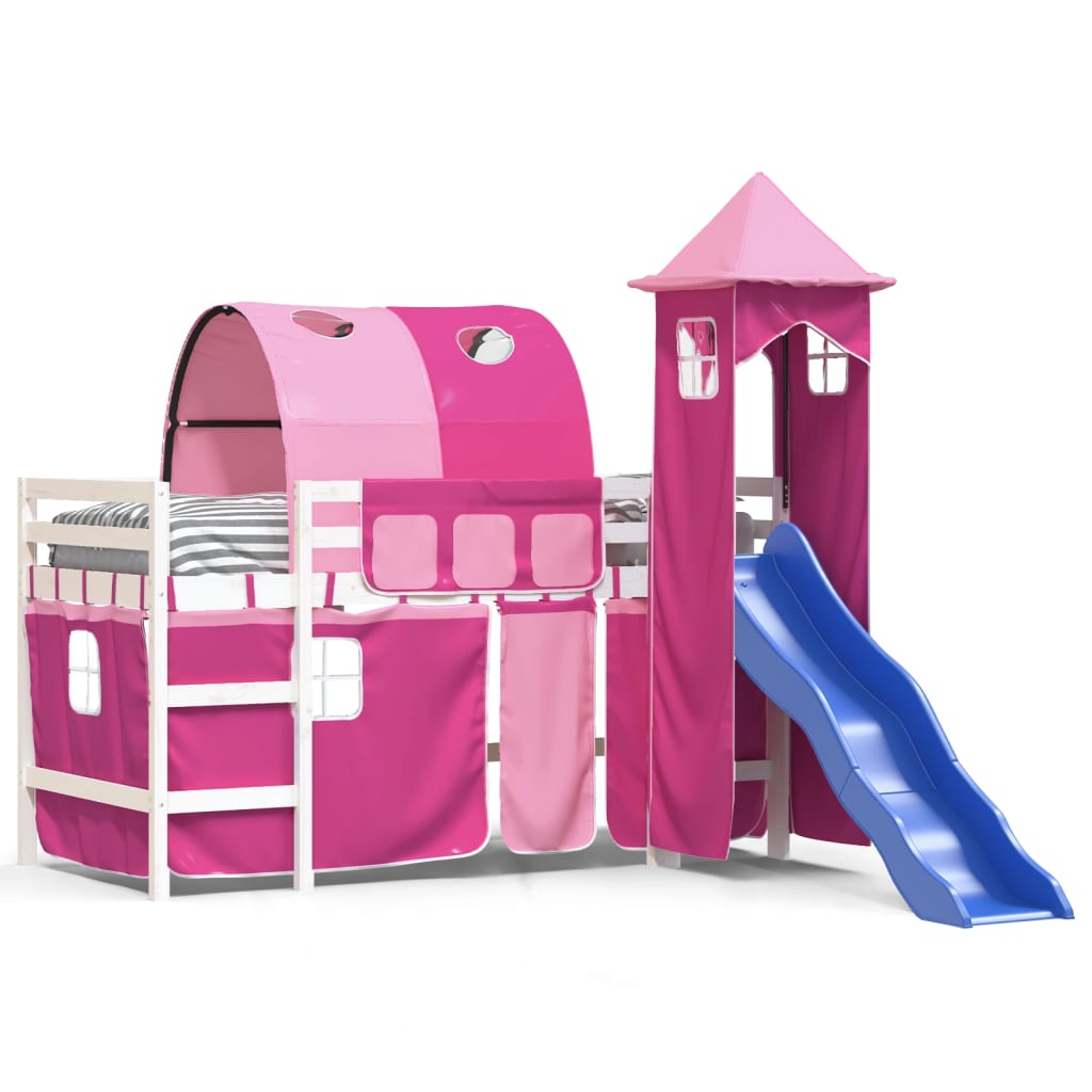 Kinderhoogslaper met toren 90x200 cm massief grenenhout roze Bedden & bedframes | Creëer jouw Trendy Thuis | Gratis bezorgd & Retour | Trendy.nl