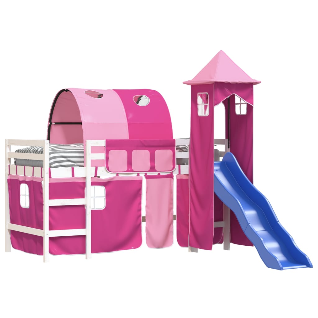 Kinderhoogslaper met toren 90x200 cm massief grenenhout roze Bedden & bedframes | Creëer jouw Trendy Thuis | Gratis bezorgd & Retour | Trendy.nl