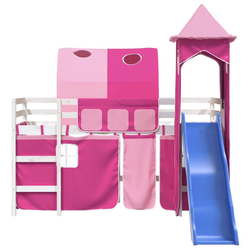 Kinderhoogslaper met toren 90x200 cm massief grenenhout roze Bedden & bedframes | Creëer jouw Trendy Thuis | Gratis bezorgd & Retour | Trendy.nl