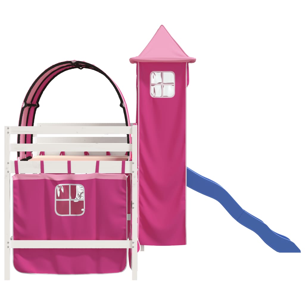 Kinderhoogslaper met toren 90x200 cm massief grenenhout roze Bedden & bedframes | Creëer jouw Trendy Thuis | Gratis bezorgd & Retour | Trendy.nl