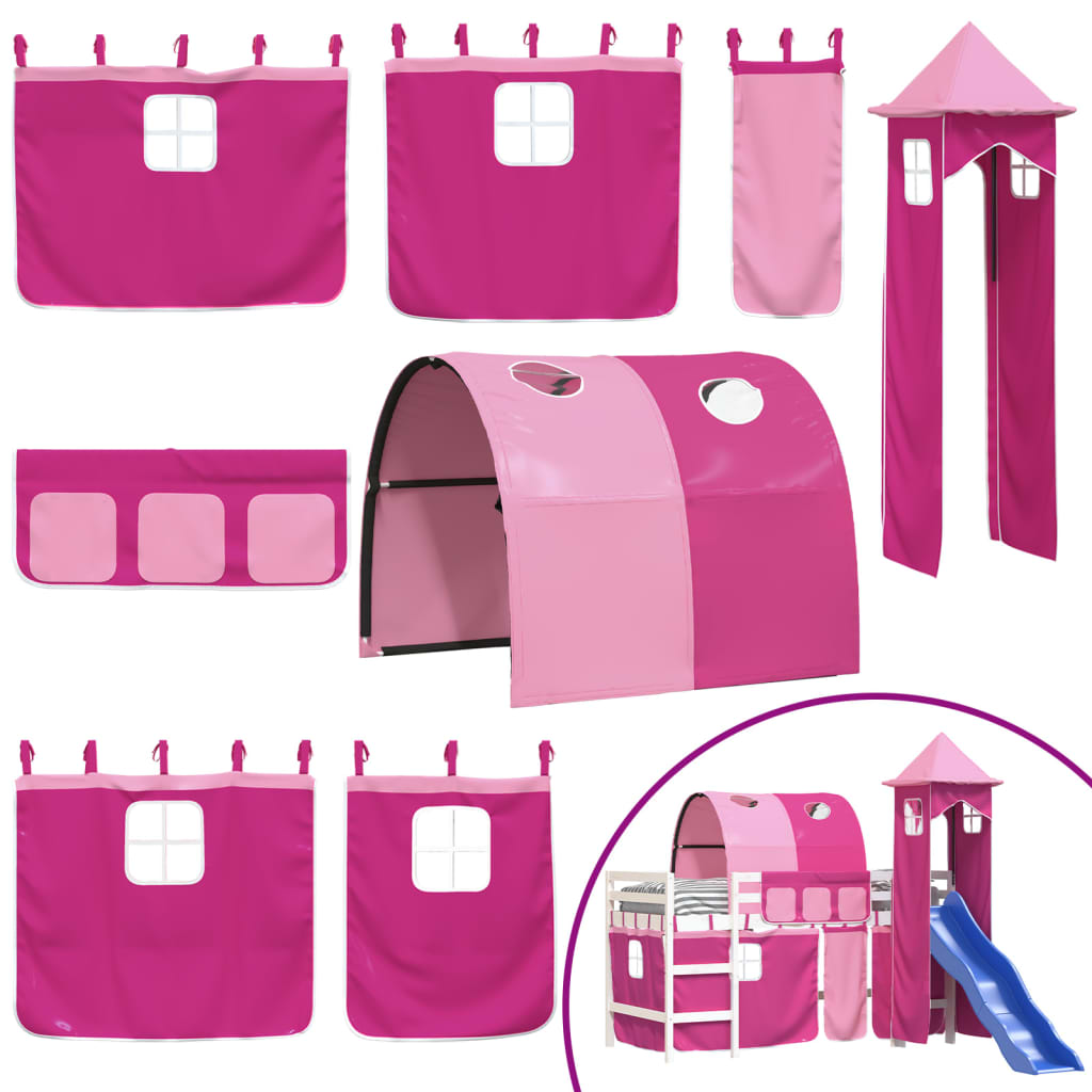 Kinderhoogslaper met toren 90x200 cm massief grenenhout roze Bedden & bedframes | Creëer jouw Trendy Thuis | Gratis bezorgd & Retour | Trendy.nl