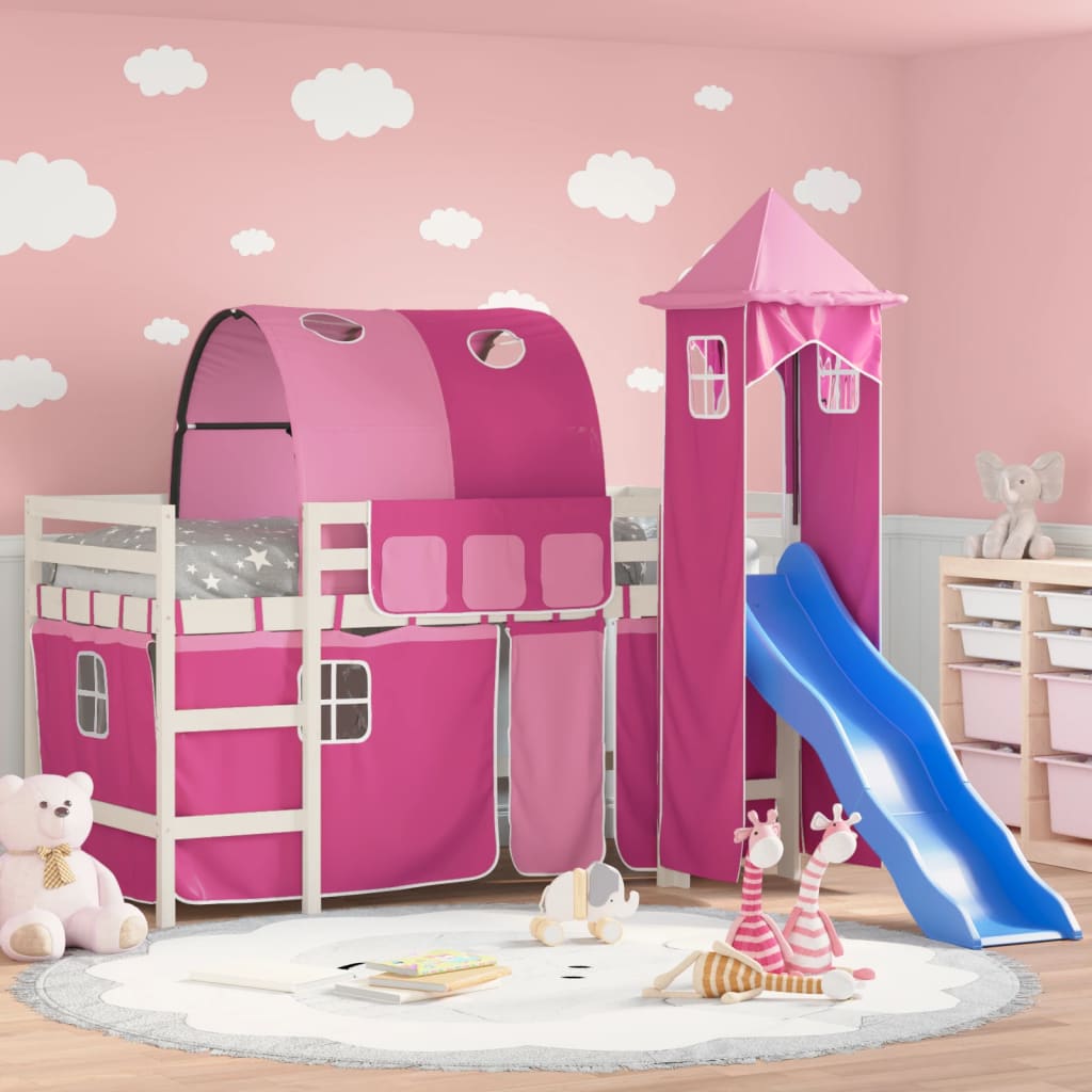 Kinderhoogslaper met toren 90x200 cm massief grenenhout roze Bedden & bedframes | Creëer jouw Trendy Thuis | Gratis bezorgd & Retour | Trendy.nl