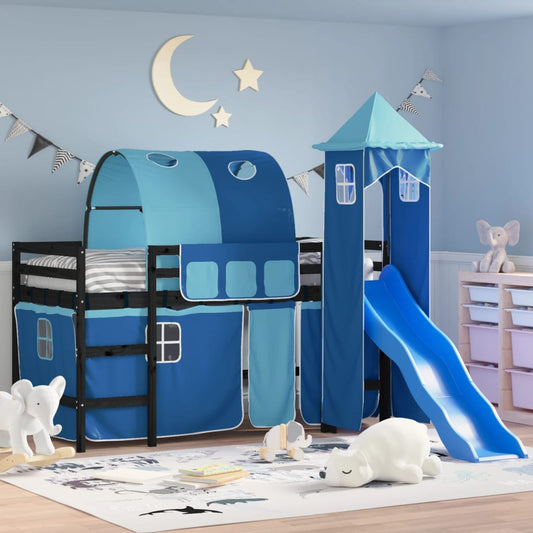 Kinderhoogslaper met toren 90x200 cm massief grenenhout blauw Bedden & bedframes | Creëer jouw Trendy Thuis | Gratis bezorgd & Retour | Trendy.nl