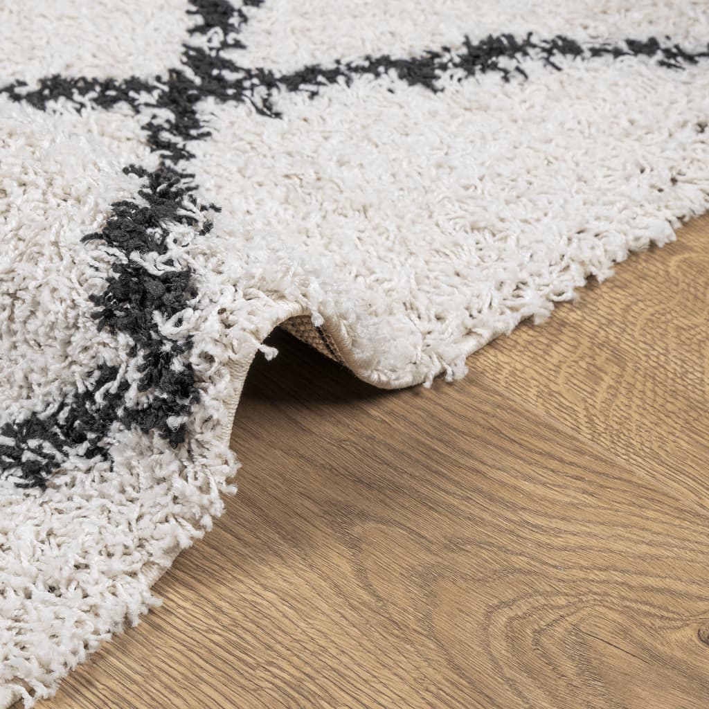 Vloerkleed PAMPLONA shaggy hoogpolig 60x110 cm crème en zwart Vloerkleden | Creëer jouw Trendy Thuis | Gratis bezorgd & Retour | Trendy.nl