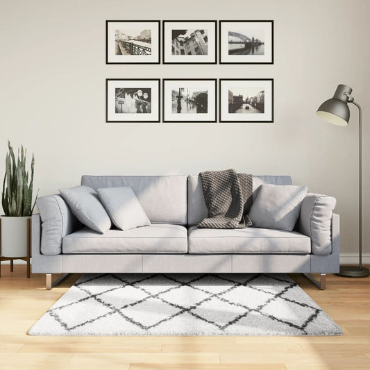 Vloerkleed PAMPLONA shaggy hoogpolig 120x120 cm crème en zwart Vloerkleden | Creëer jouw Trendy Thuis | Gratis bezorgd & Retour | Trendy.nl