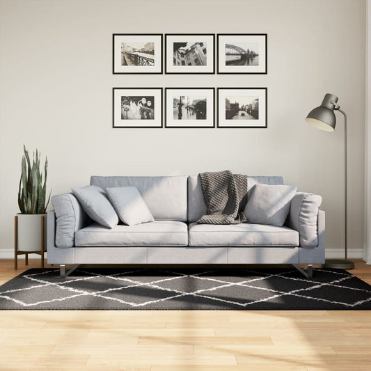 Vloerkleed PAMPLONA shaggy hoogpolig 100x200 cm zwart en crème Vloerkleden | Creëer jouw Trendy Thuis | Gratis bezorgd & Retour | Trendy.nl