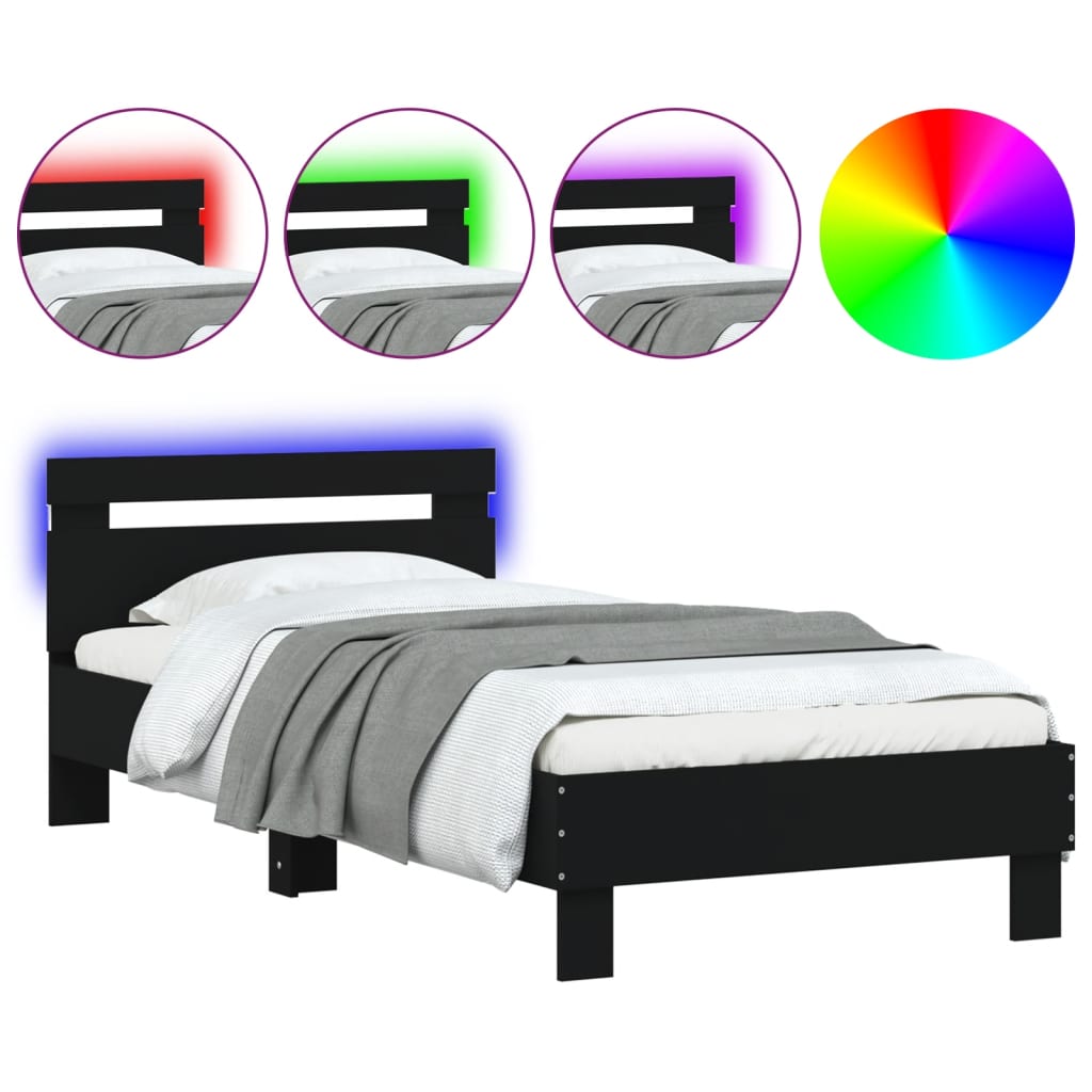 Bedframe met hoofdbord en LED-verlichting zwart 90x190 cm Bedden & bedframes | Creëer jouw Trendy Thuis | Gratis bezorgd & Retour | Trendy.nl