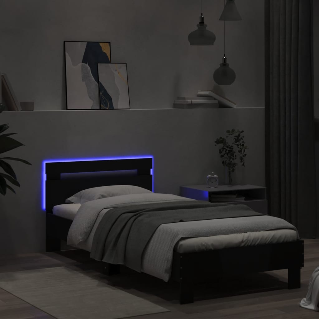 Bedframe met hoofdbord en LED-verlichting zwart 90x190 cm Bedden & bedframes | Creëer jouw Trendy Thuis | Gratis bezorgd & Retour | Trendy.nl