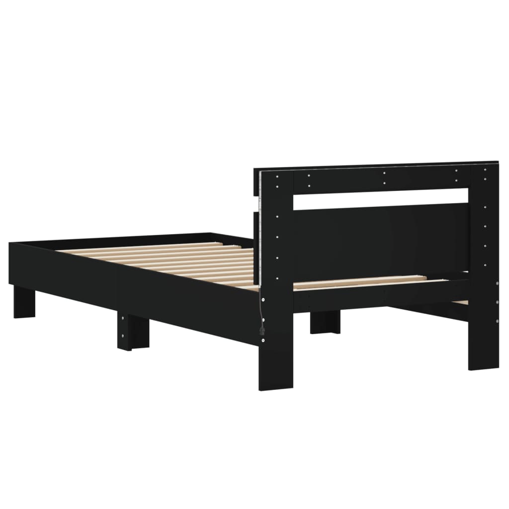 Bedframe met hoofdbord en LED-verlichting zwart 90x190 cm Bedden & bedframes | Creëer jouw Trendy Thuis | Gratis bezorgd & Retour | Trendy.nl