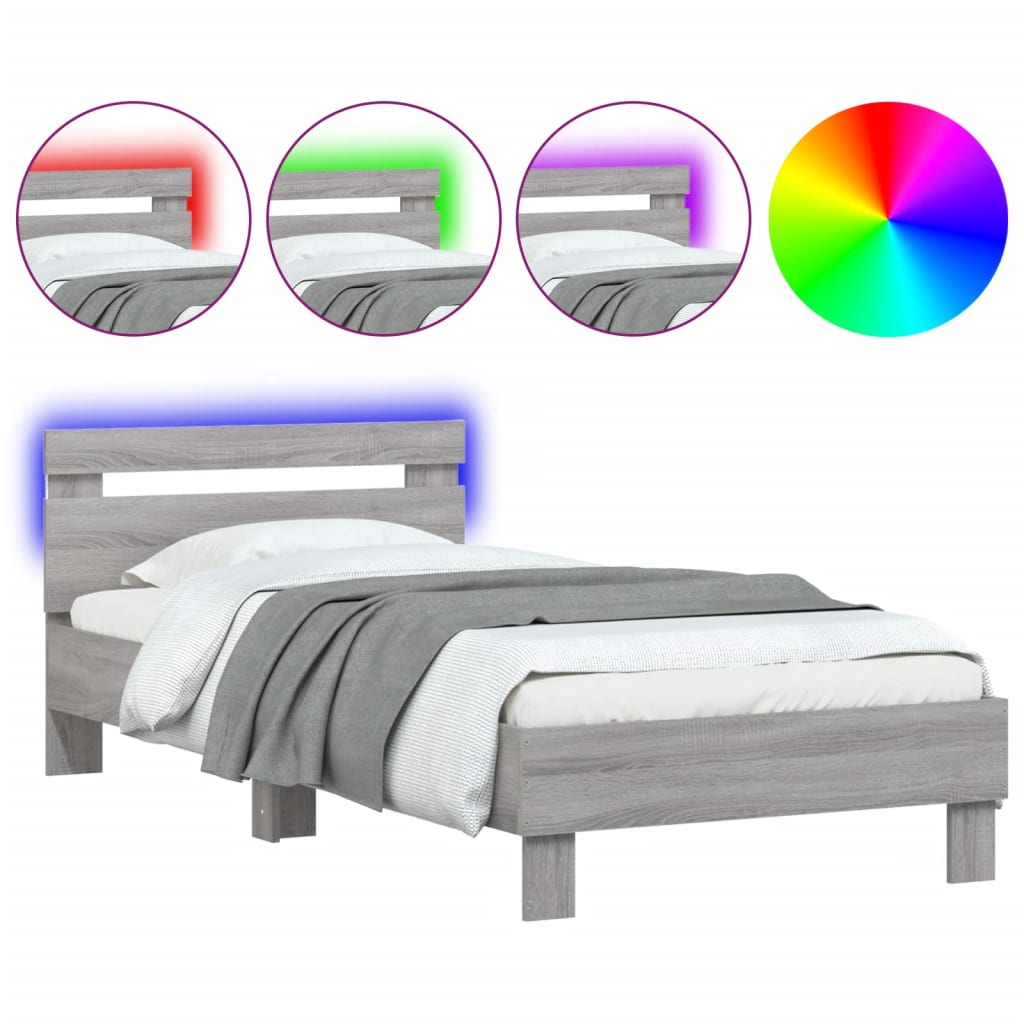 Bedframe met hoofdbord en LED grijs sonoma eikenkleur 90x190 cm Bedden & bedframes | Creëer jouw Trendy Thuis | Gratis bezorgd & Retour | Trendy.nl