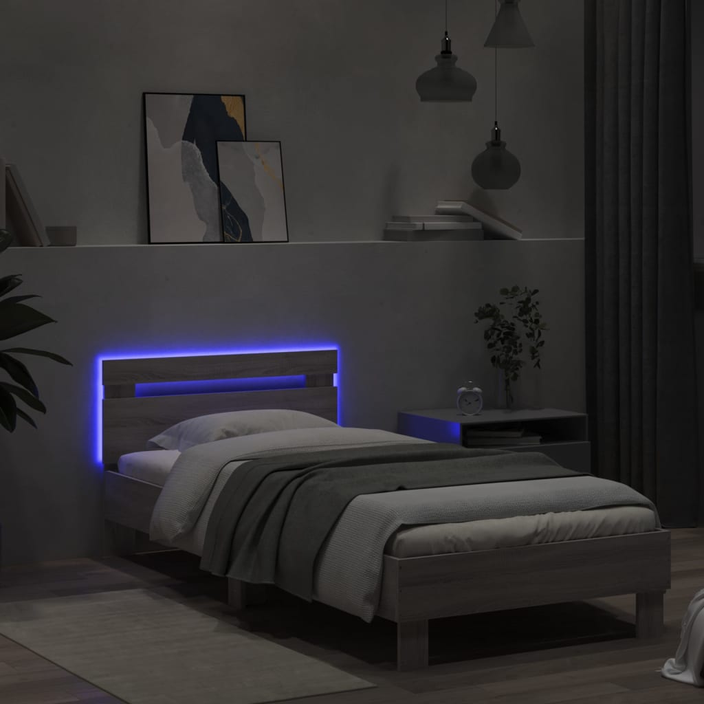 Bedframe met hoofdbord en LED grijs sonoma eikenkleur 90x190 cm Bedden & bedframes | Creëer jouw Trendy Thuis | Gratis bezorgd & Retour | Trendy.nl