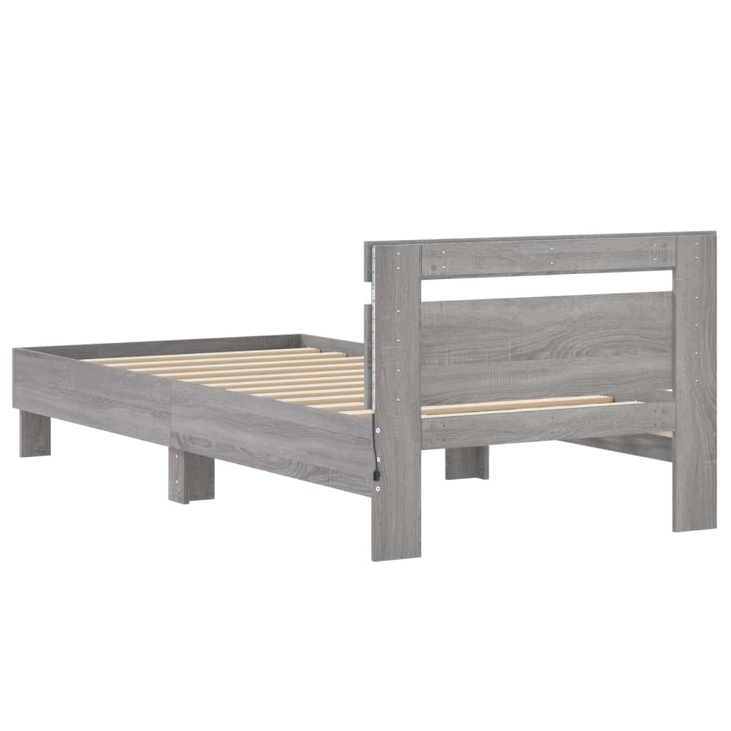 Bedframe met hoofdbord en LED grijs sonoma eikenkleur 90x190 cm Bedden & bedframes | Creëer jouw Trendy Thuis | Gratis bezorgd & Retour | Trendy.nl