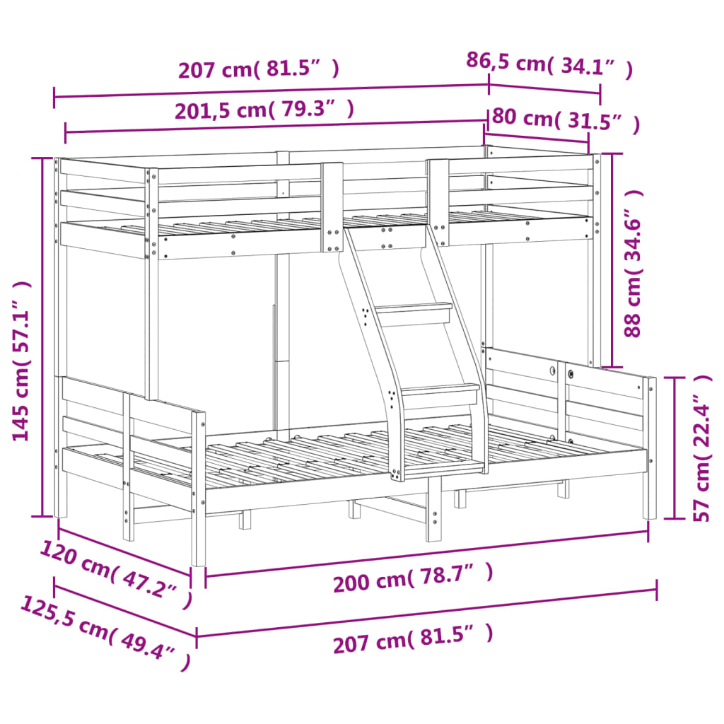 Stapelbed massief grenenhout 80x200/120x200 cm Bedden & bedframes | Creëer jouw Trendy Thuis | Gratis bezorgd & Retour | Trendy.nl