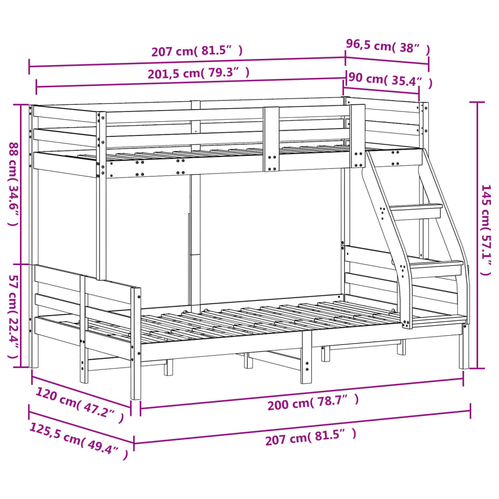 Stapelbed massief grenenhout wit 90x200/120x200 cm