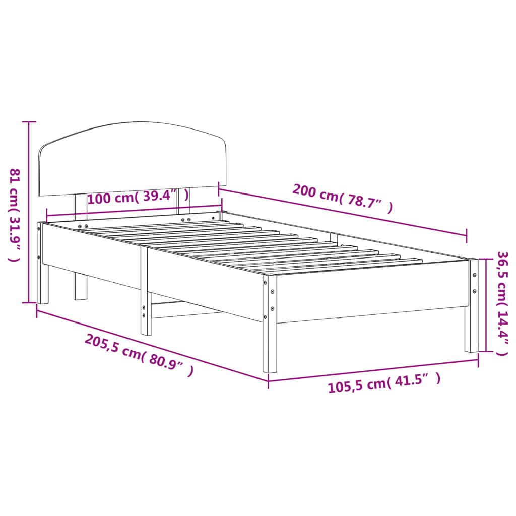 Bedframe zonder matras massief grenenhout 100x200 cm Bedden & bedframes | Creëer jouw Trendy Thuis | Gratis bezorgd & Retour | Trendy.nl