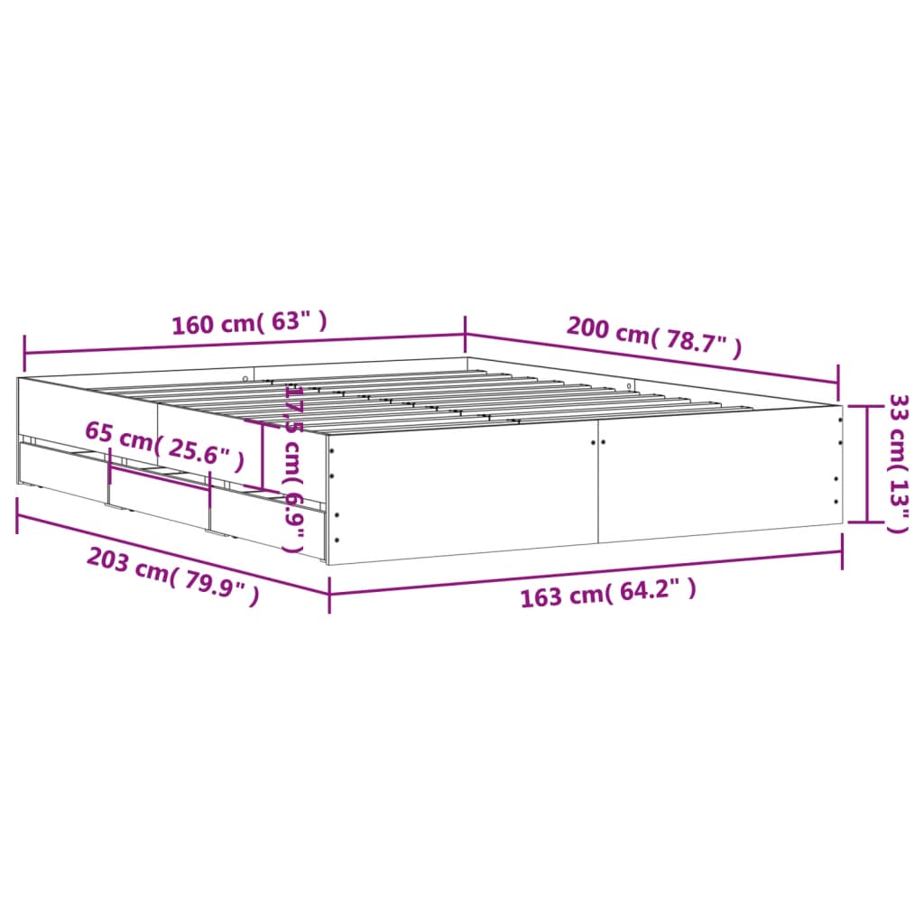 Bedframe met lades bewerkt hout betongrijs 160x200 cm Bedden & bedframes | Creëer jouw Trendy Thuis | Gratis bezorgd & Retour | Trendy.nl