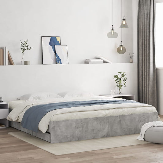 Bedframe met lades bewerkt hout betongrijs 160x200 cm Bedden & bedframes | Creëer jouw Trendy Thuis | Gratis bezorgd & Retour | Trendy.nl