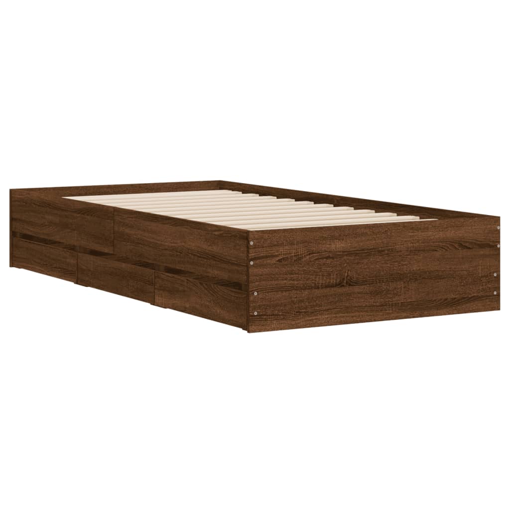 Bedframe met lades bewerkt hout bruin eikenkleur 100x200 cm Bedden & bedframes | Creëer jouw Trendy Thuis | Gratis bezorgd & Retour | Trendy.nl