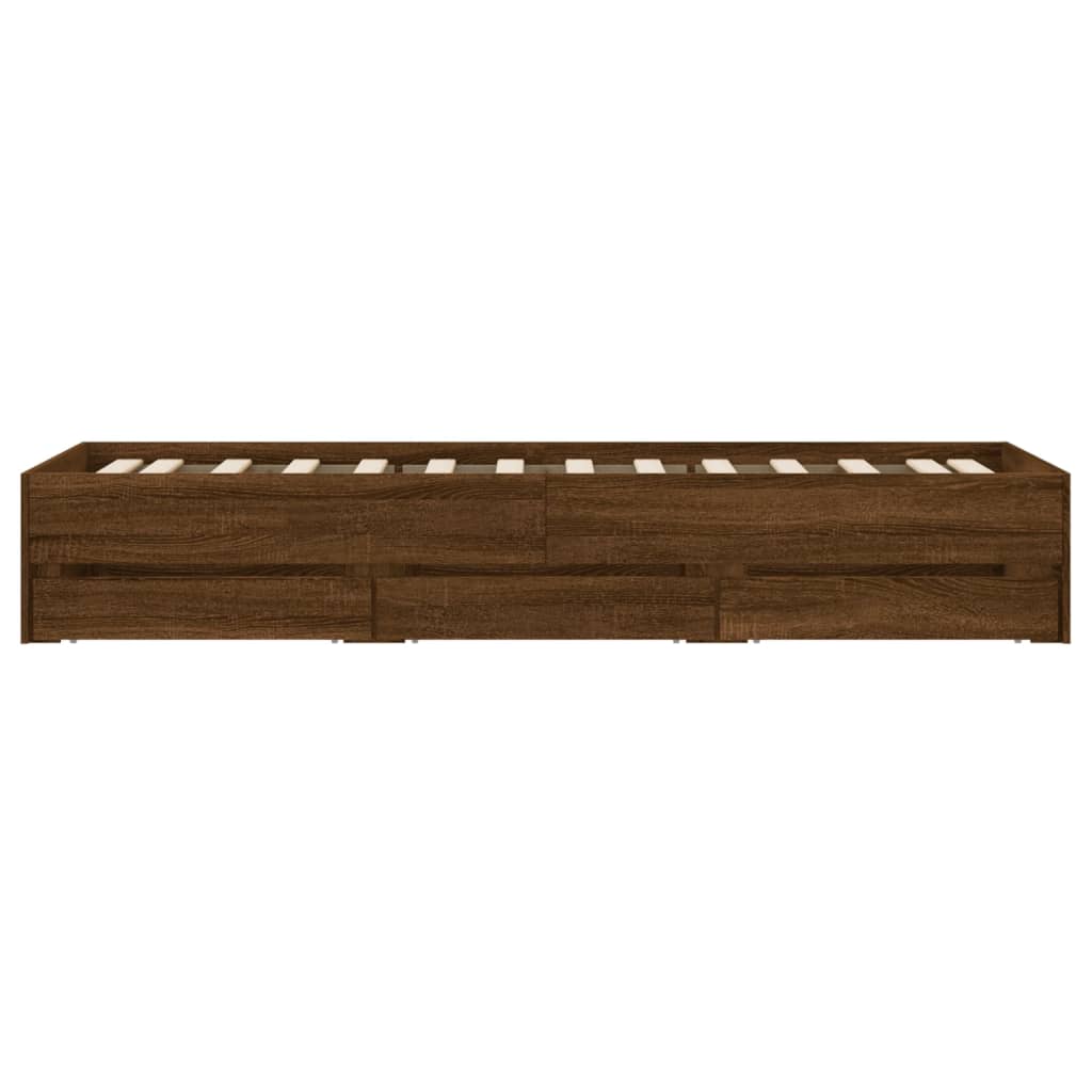 Bedframe met lades bewerkt hout bruin eikenkleur 100x200 cm Bedden & bedframes | Creëer jouw Trendy Thuis | Gratis bezorgd & Retour | Trendy.nl