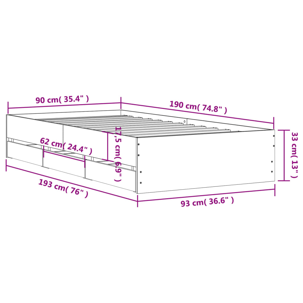 Bedframe met lades bewerkt hout wit 90x190 cm Bedden & bedframes | Creëer jouw Trendy Thuis | Gratis bezorgd & Retour | Trendy.nl